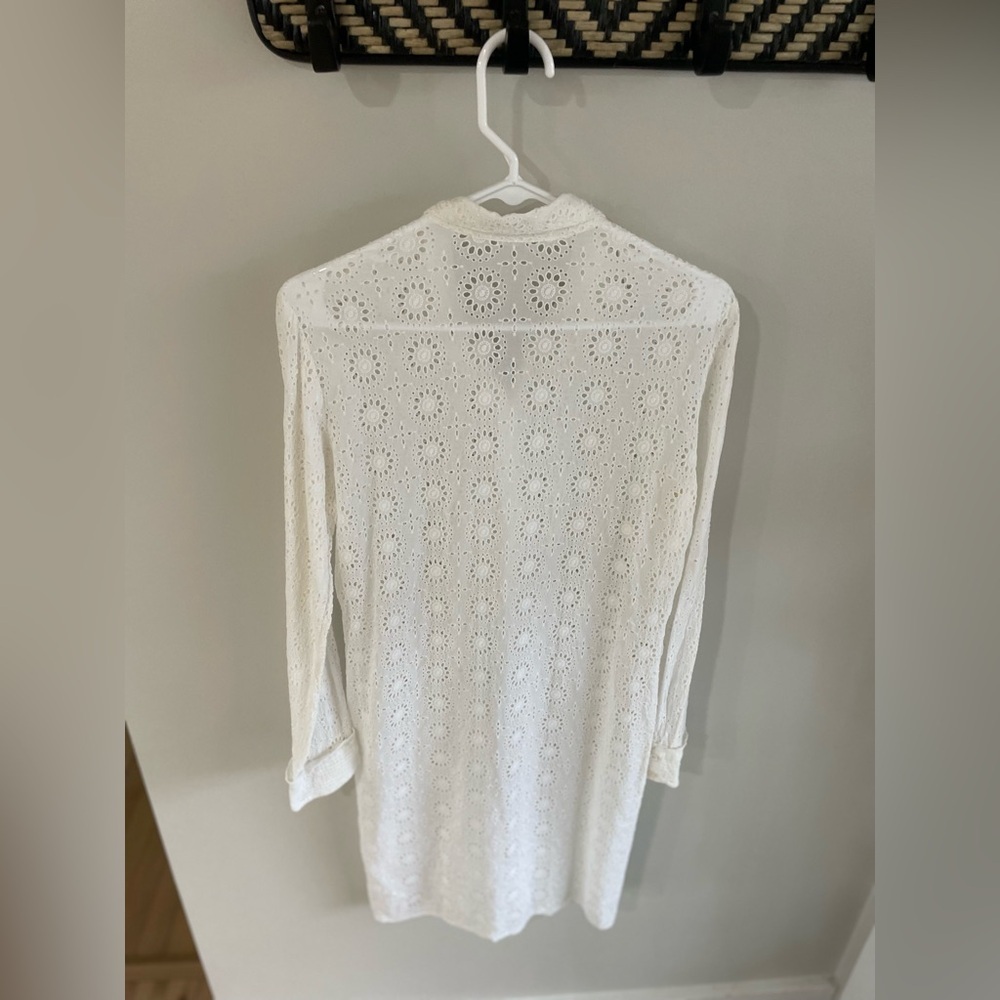 Johnny Was White Eyelet Shirt Dress/ Coverup - Size Medium - Picture 7 of 15